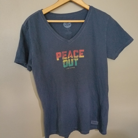 Life is Good Peace Out T-Shirt M Blue - Picture 1 of 9